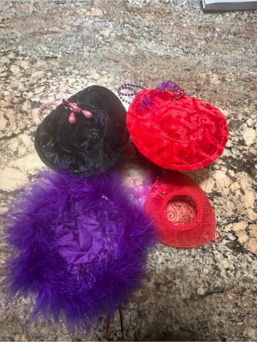 Vintage-Inspired Purple and Red Feathered Pillbox Hat Set - Hanging Decorations